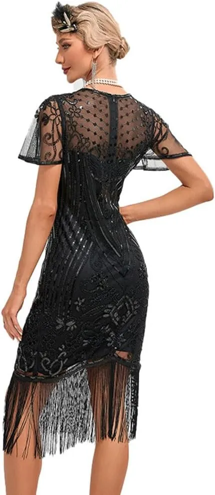 1920s Flapper Dresses for Women Great Gatsby Roaring 20s Dresses Sequin Tassel Fringe Cocktail Dress