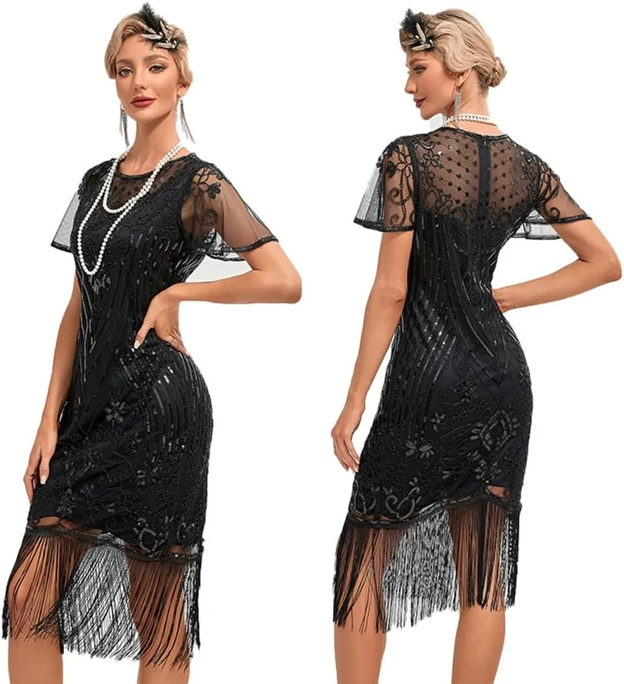 1920s Flapper Dresses for Women Great Gatsby Roaring 20s Dresses Sequin Tassel Fringe Cocktail Dress