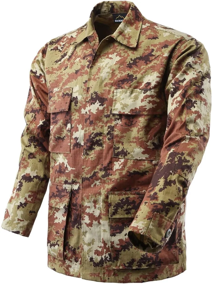 BACKBONE Mens Army Military Battle Dress Uniform BDU Shirt Camo Top Jacket