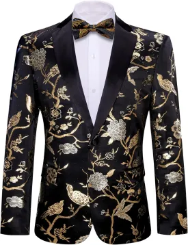 Barry.Wang Blazer for Men Paisley Sport Coat Lightweight Suit Jacket Regular Tuxedo Flower Mardi Gras Carnival Gift