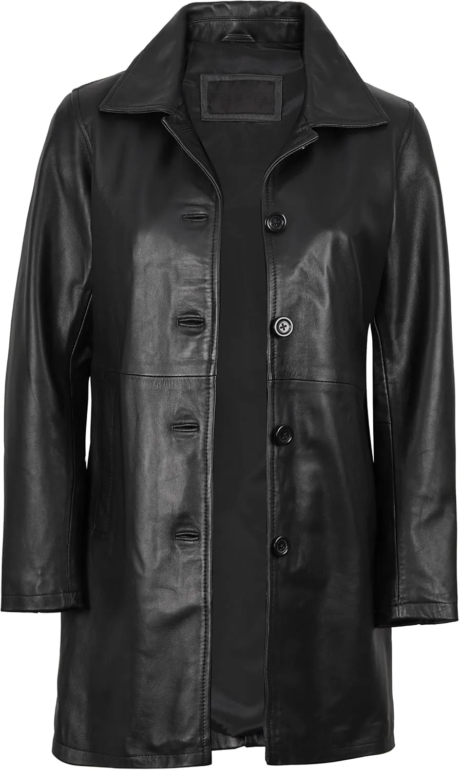 Blingsoul Leather Car Coats for Womens - Black Brown Real Long Leather Jacket Women