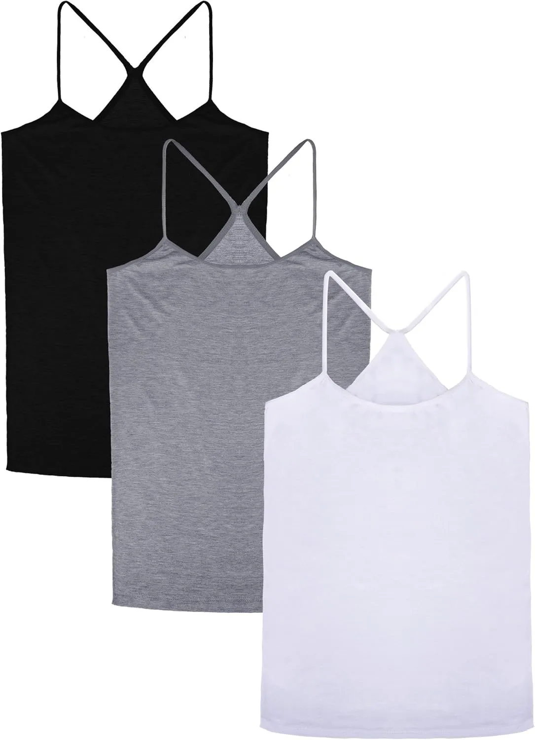 Boao 3 Pieces Women Camisoles Basic Stretch Cami with Y-Back Spaghetti Strap Tank Tops, 3 Colors