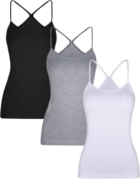 Boao 3 Pieces Women Camisoles Basic Stretch Cami with Y-Back Spaghetti Strap Tank Tops, 3 Colors