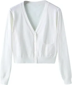 Cotton Sweaters for Women Oversized Cardigan Knitted Button Up Fall Clothing Deep V Neck Long Sleeve Cropped Lightweight Coat