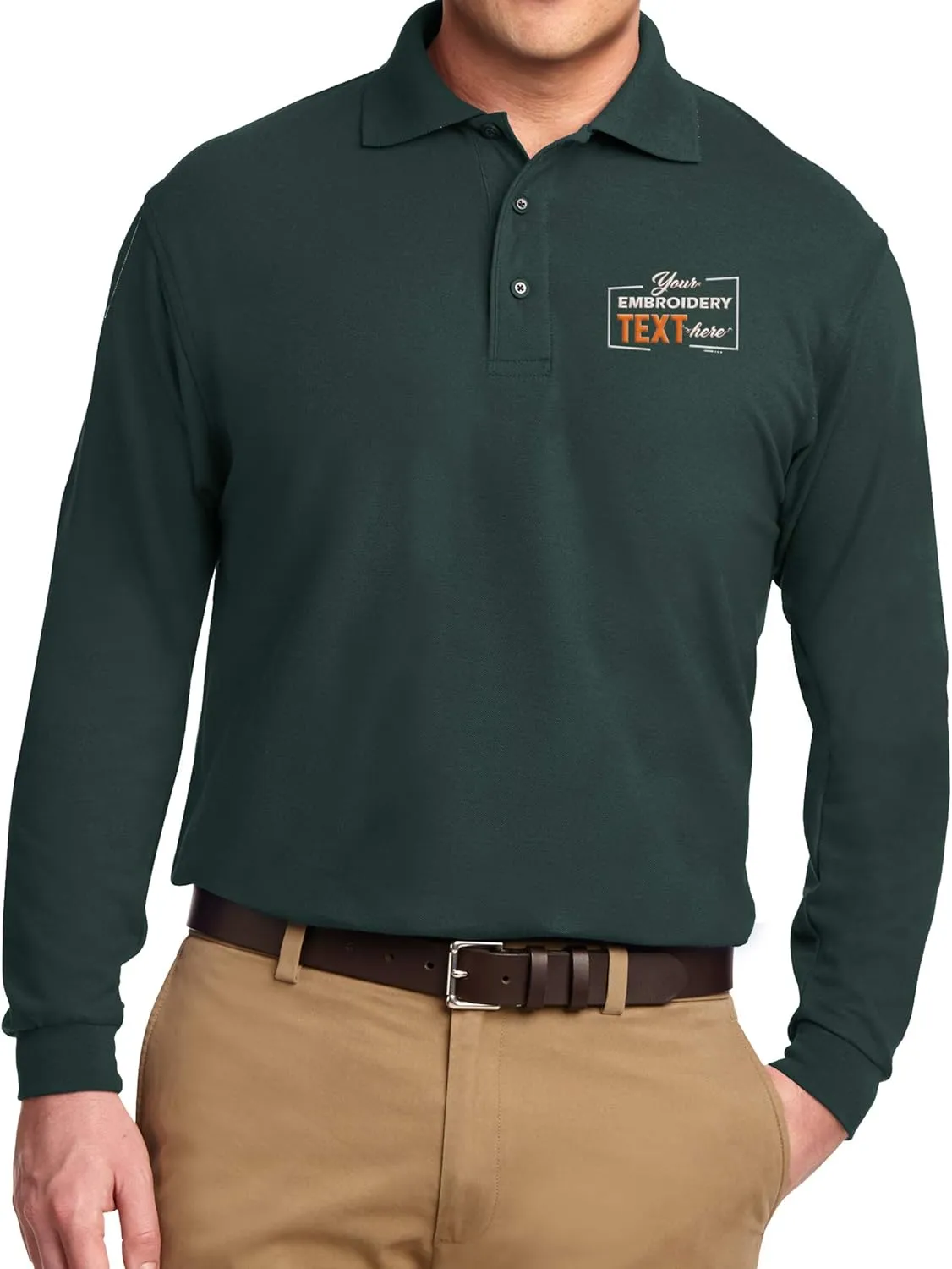 Custom Embroidered Long Sleeve Polo Shirts for Men Personalized Embroidery Text