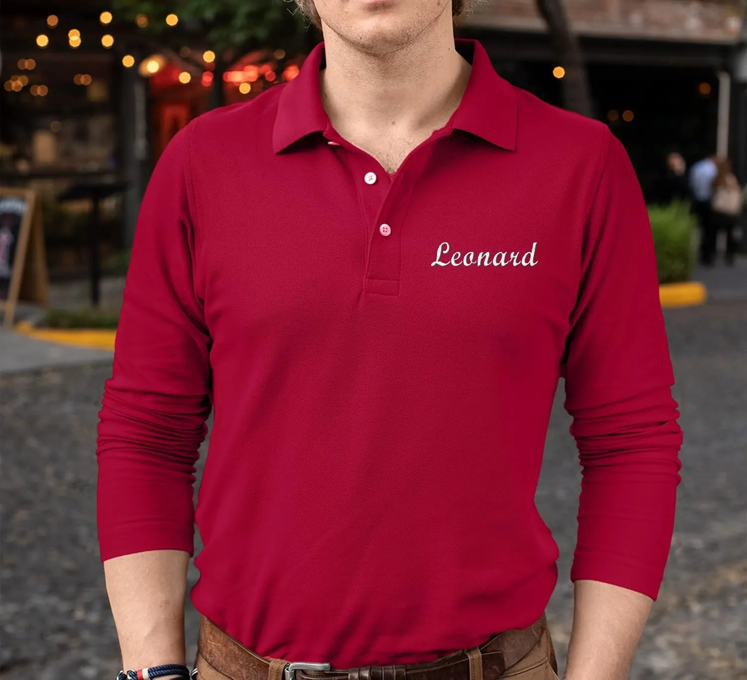 Custom Embroidered Long Sleeve Polo Shirts for Men Personalized Embroidery Text
