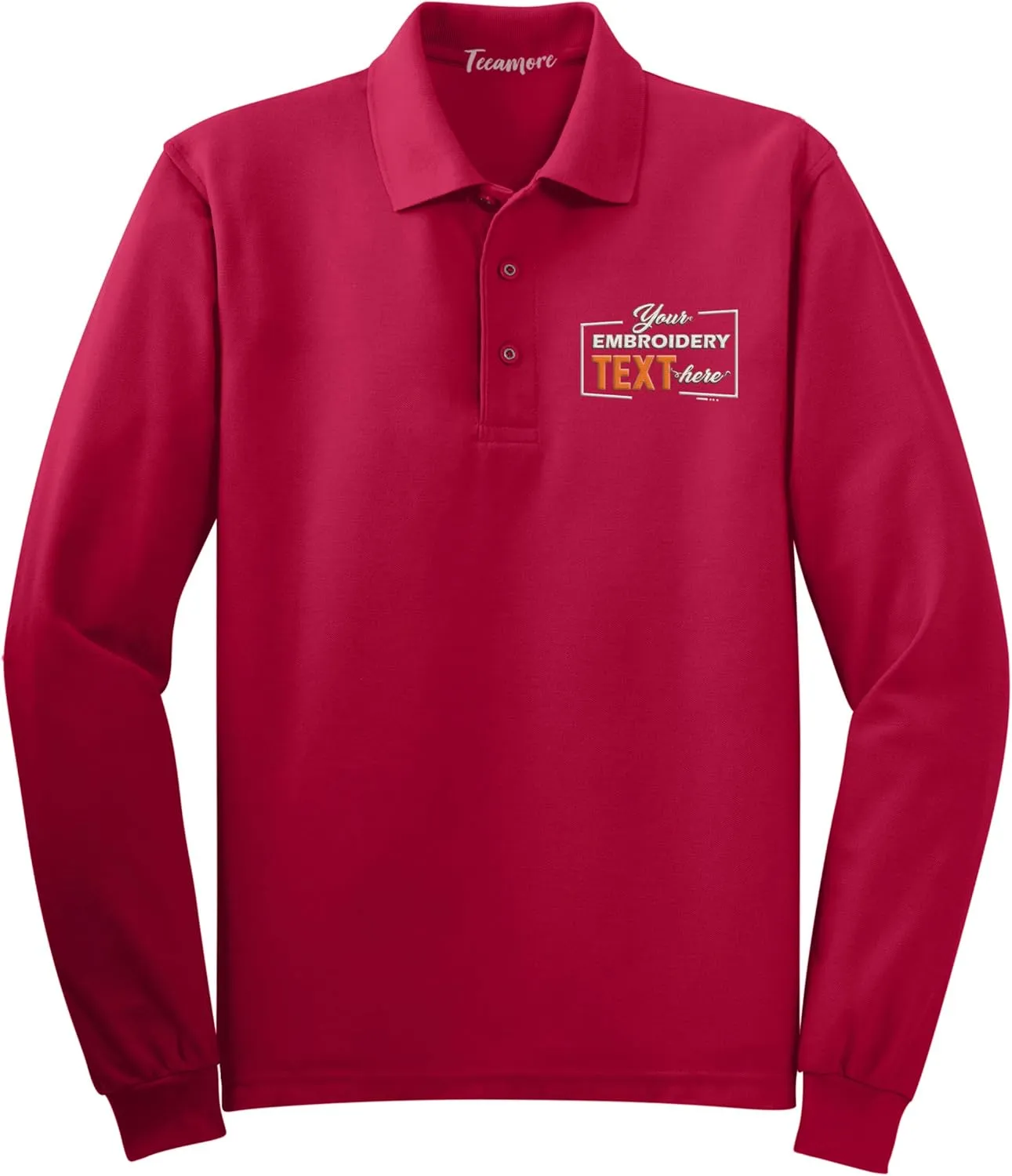 Custom Embroidered Long Sleeve Polo Shirts for Men Personalized Embroidery Text