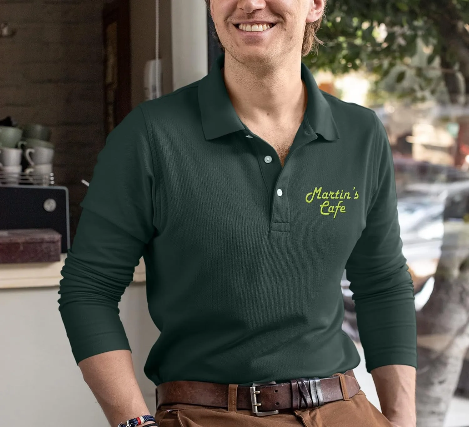 Custom Embroidered Long Sleeve Polo Shirts for Men Personalized Embroidery Text