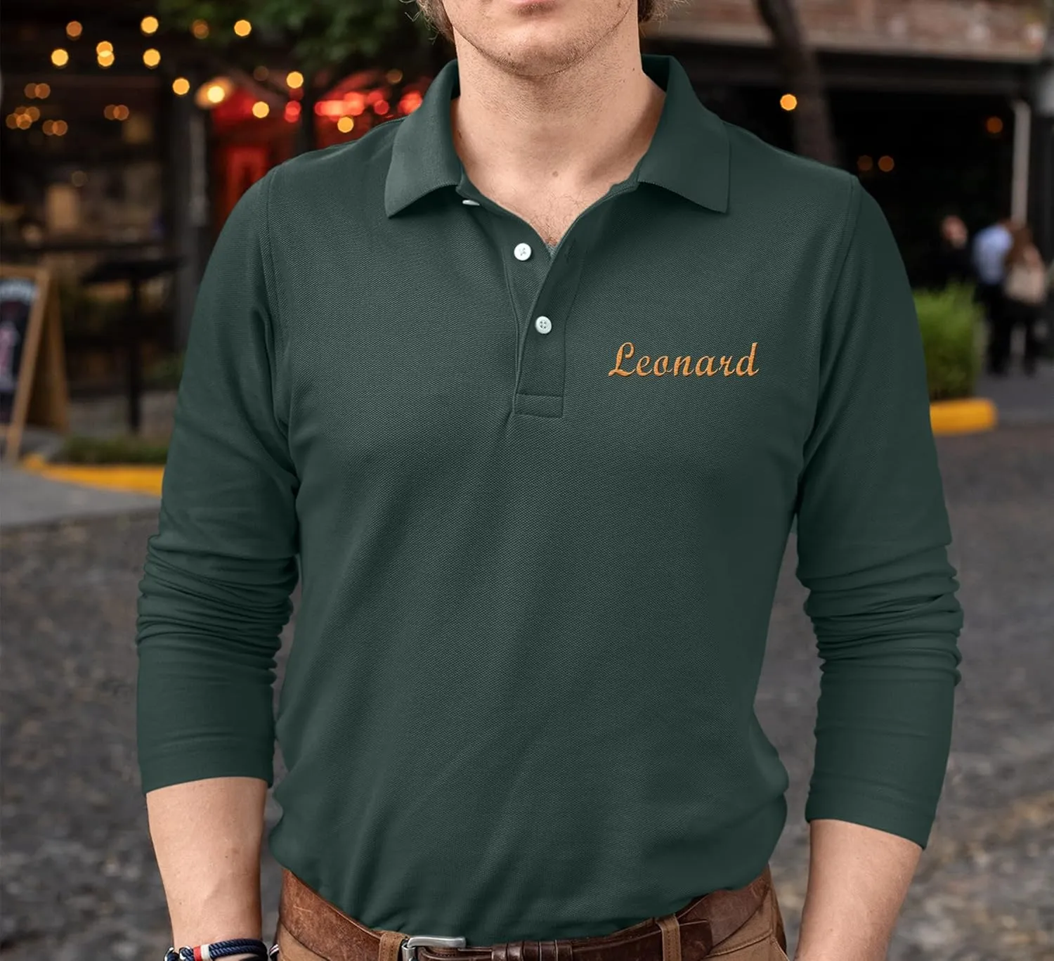 Custom Embroidered Long Sleeve Polo Shirts for Men Personalized Embroidery Text