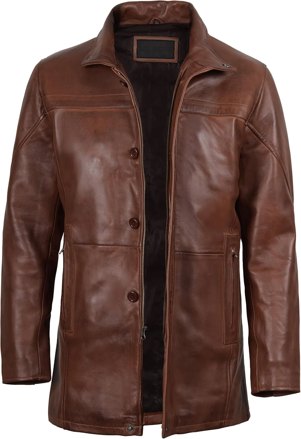Decrum Mens Leather Coat - Car Coat Style Real Lambskin Leather Jackets for Men
