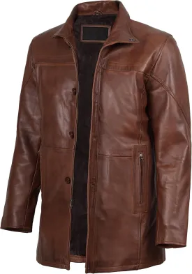 Decrum Mens Leather Coat - Car Coat Style Real Lambskin Leather Jackets for Men