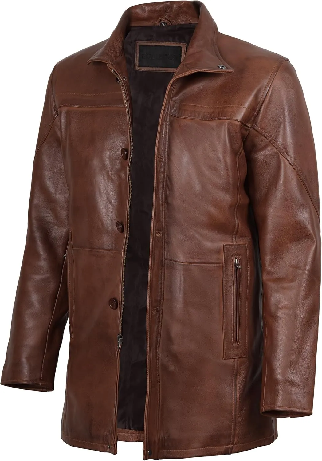Decrum Mens Leather Coat - Car Coat Style Real Lambskin Leather Jackets for Men