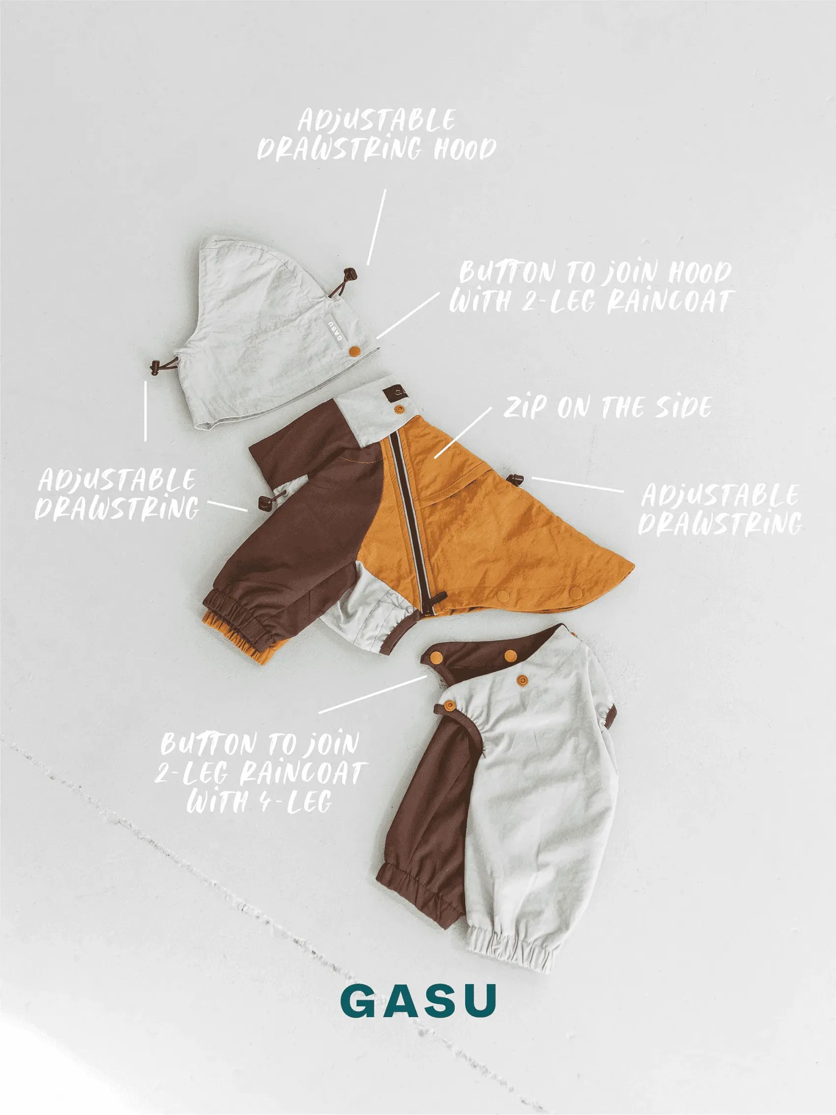 Detachable 4-Leg Dog Raincoat | Peach Khaki