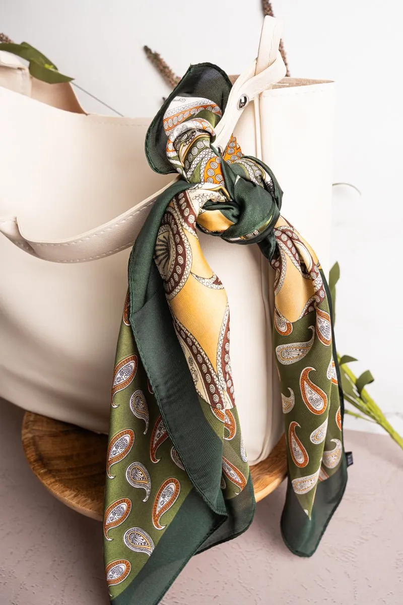 Dizzying Heights Olive  Square Satin Scarf