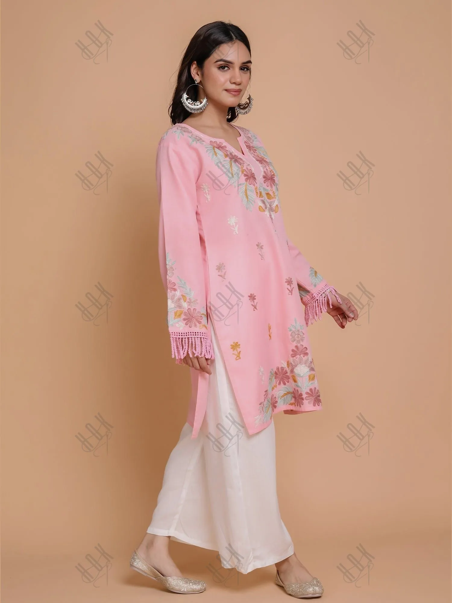 Falak Kashmiri Long Kurta - Pink
