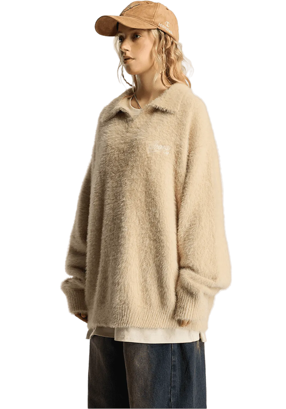 Faux Mink Embroidered Knitted Sweater