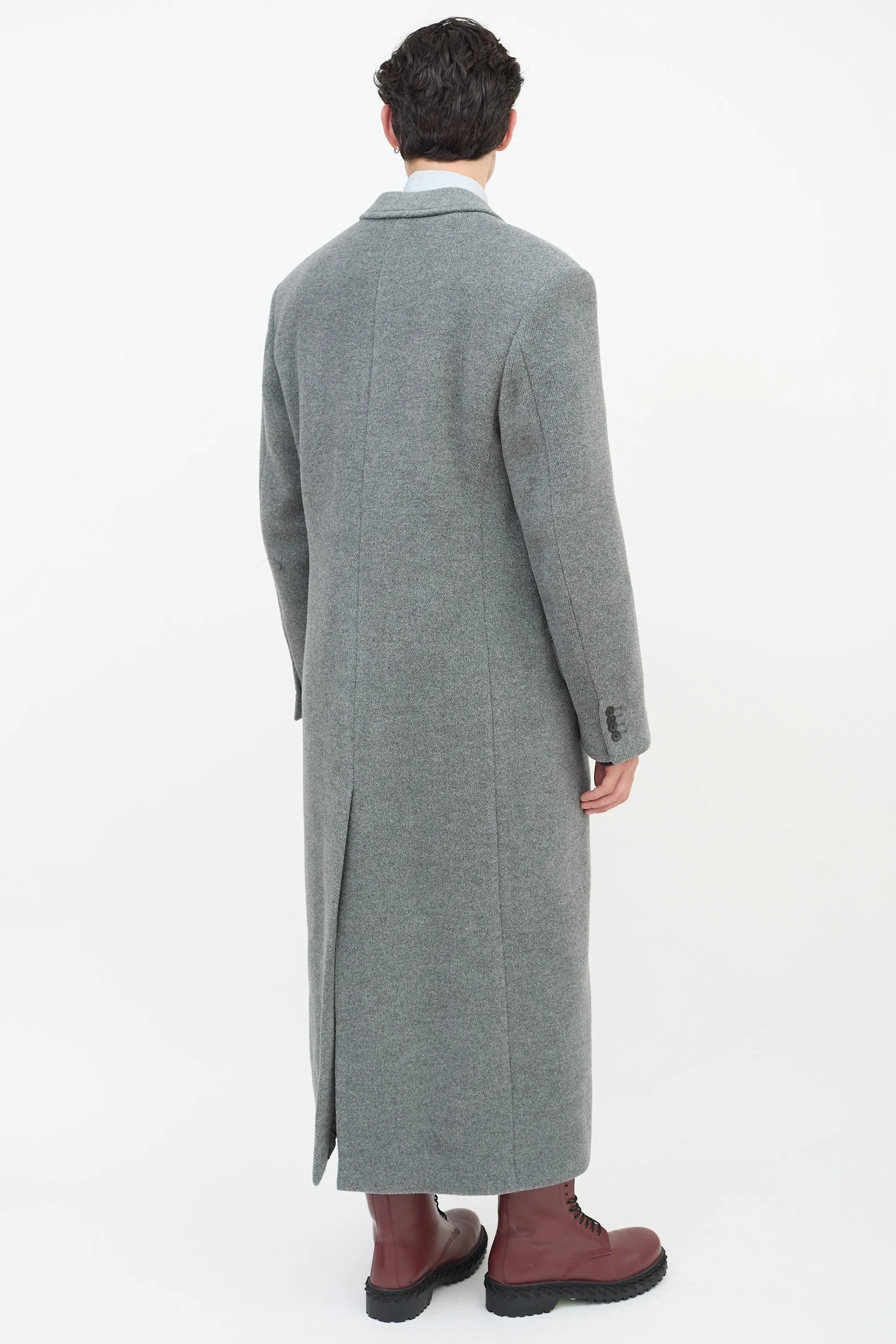 Grey Wool Three Pocket Long Coat