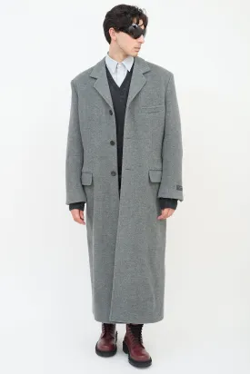 Grey Wool Three Pocket Long Coat