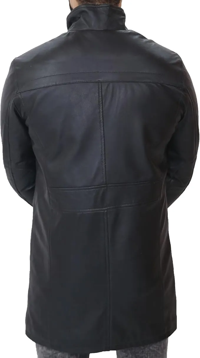 Havock Mens Leather 3/4 Coat  Genuine Leather Jacket Long Black/Brown - Real Vintage Car Coats Men - Winter Trench Coat