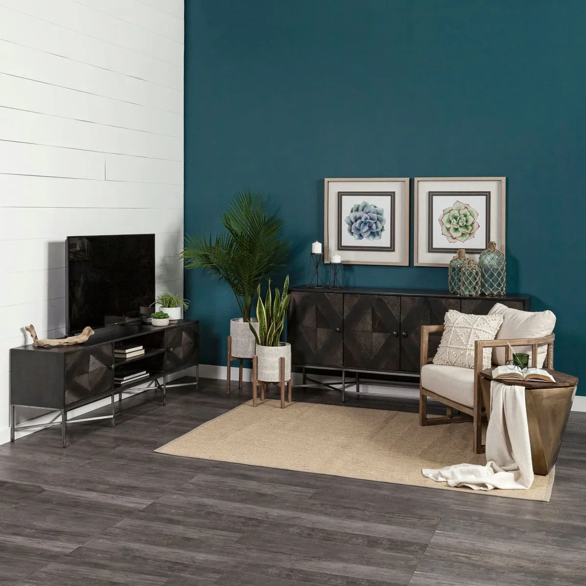 Hogarth Sideboard Dark Brown & Black Wood | Silver Metal