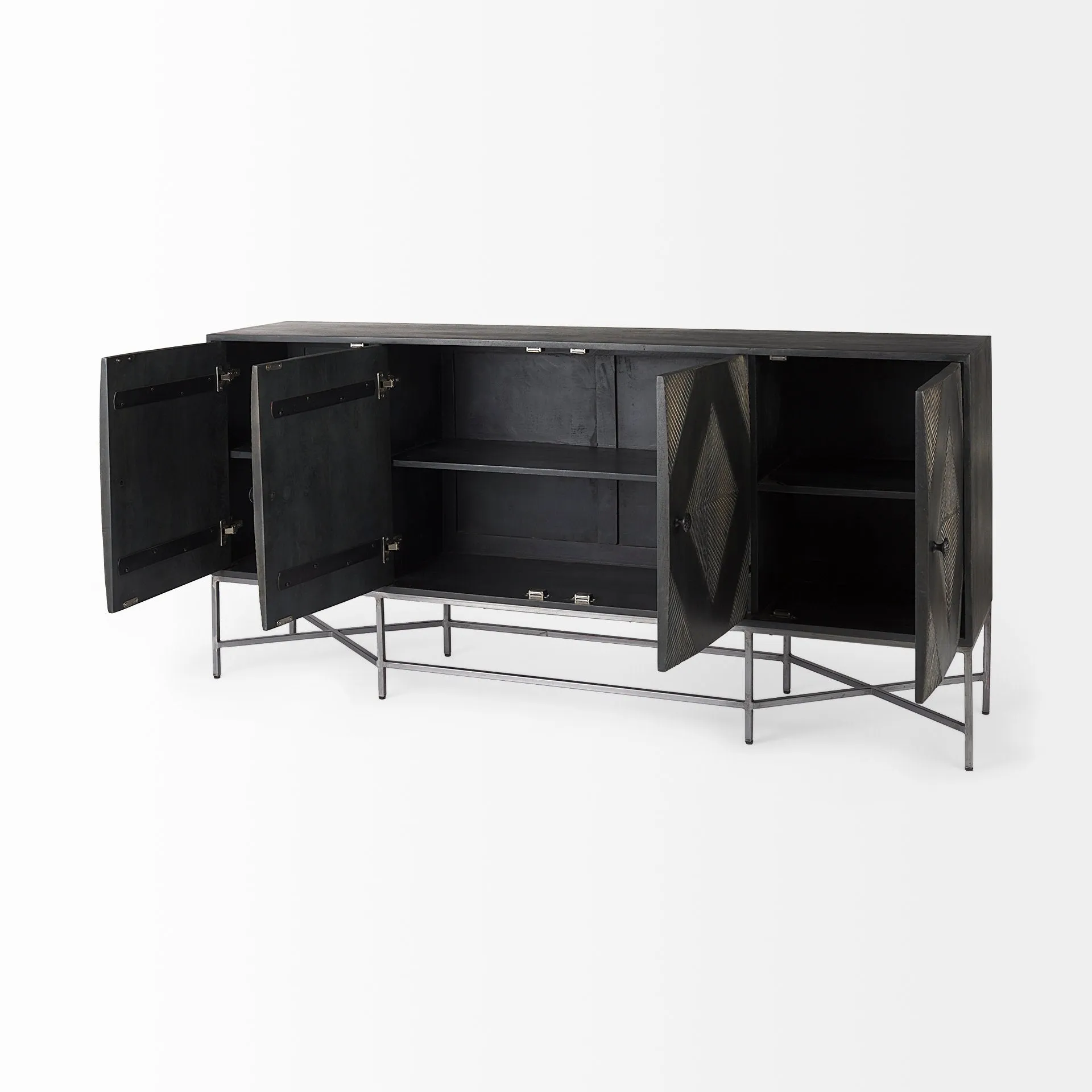 Hogarth Sideboard Dark Brown & Black Wood | Silver Metal