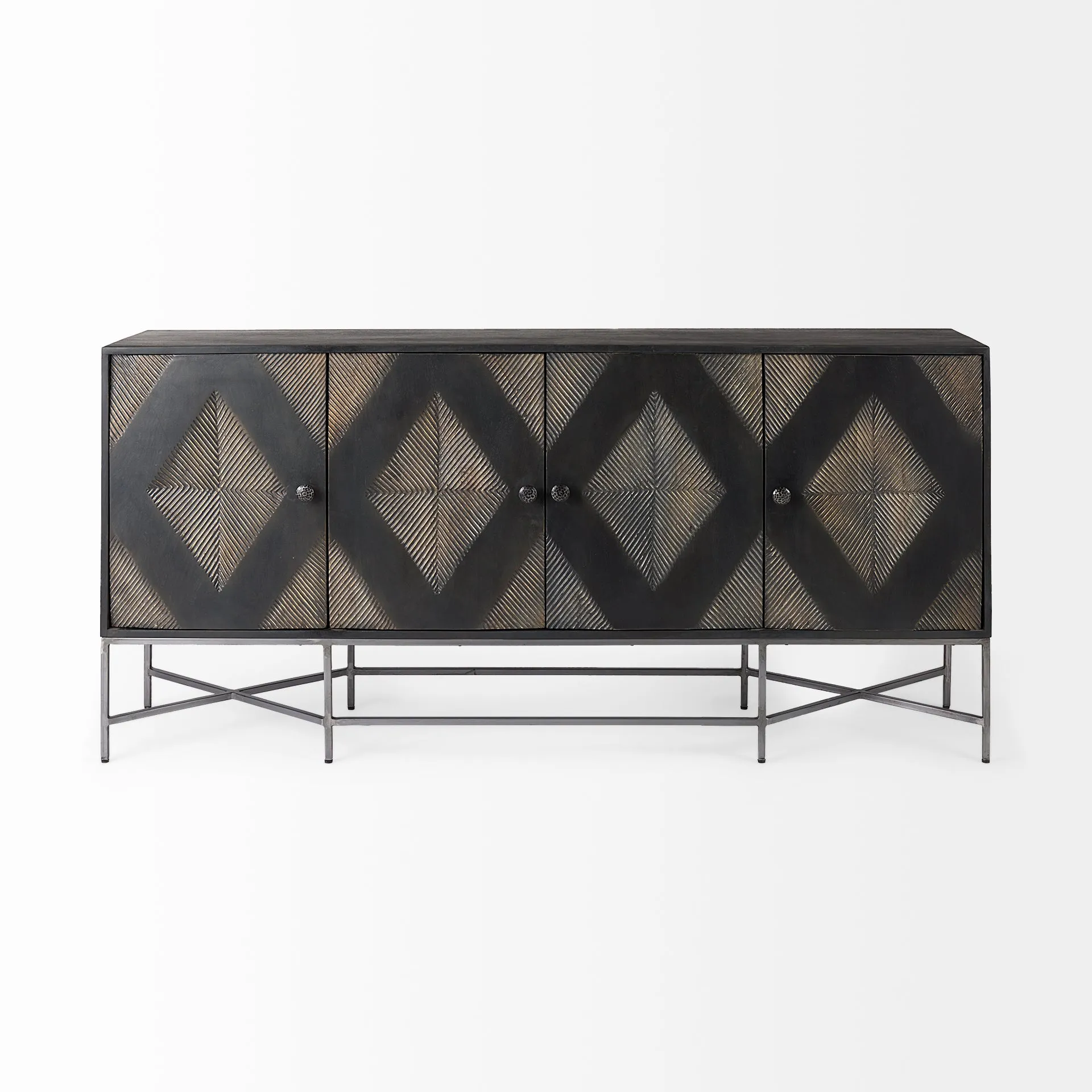 Hogarth Sideboard Dark Brown & Black Wood | Silver Metal