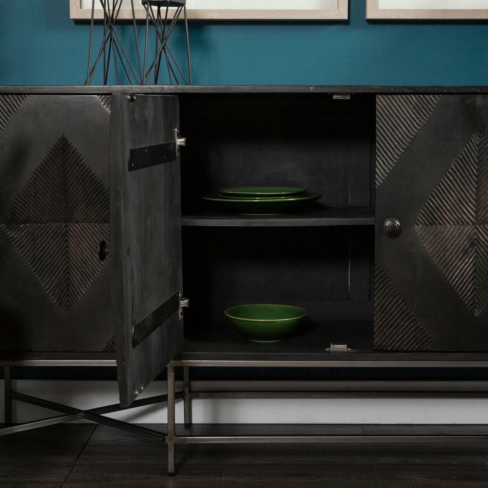 Hogarth Sideboard Dark Brown & Black Wood | Silver Metal