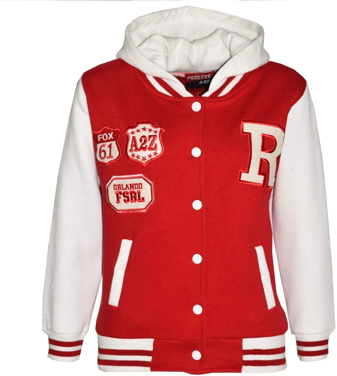 Kids Girls Boys Designer R Fashion Baseball Red Hooded Top Jacket Varsity Hoodie