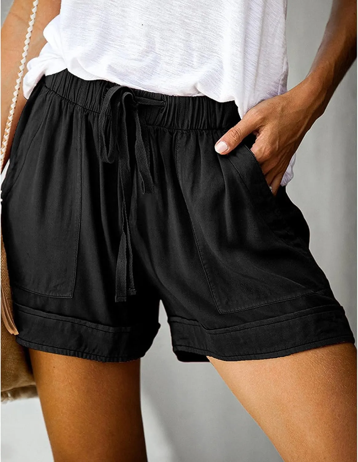 Linen Shorts for Women 2025 Summer Trendy Casual Beach Cotton with Pockets Drawstring Elastic Waist Plus Size Comfy Shorts