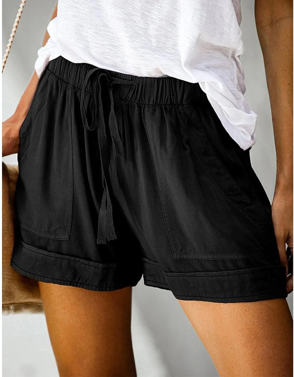Linen Shorts for Women 2025 Summer Trendy Casual Beach Cotton with Pockets Drawstring Elastic Waist Plus Size Comfy Shorts