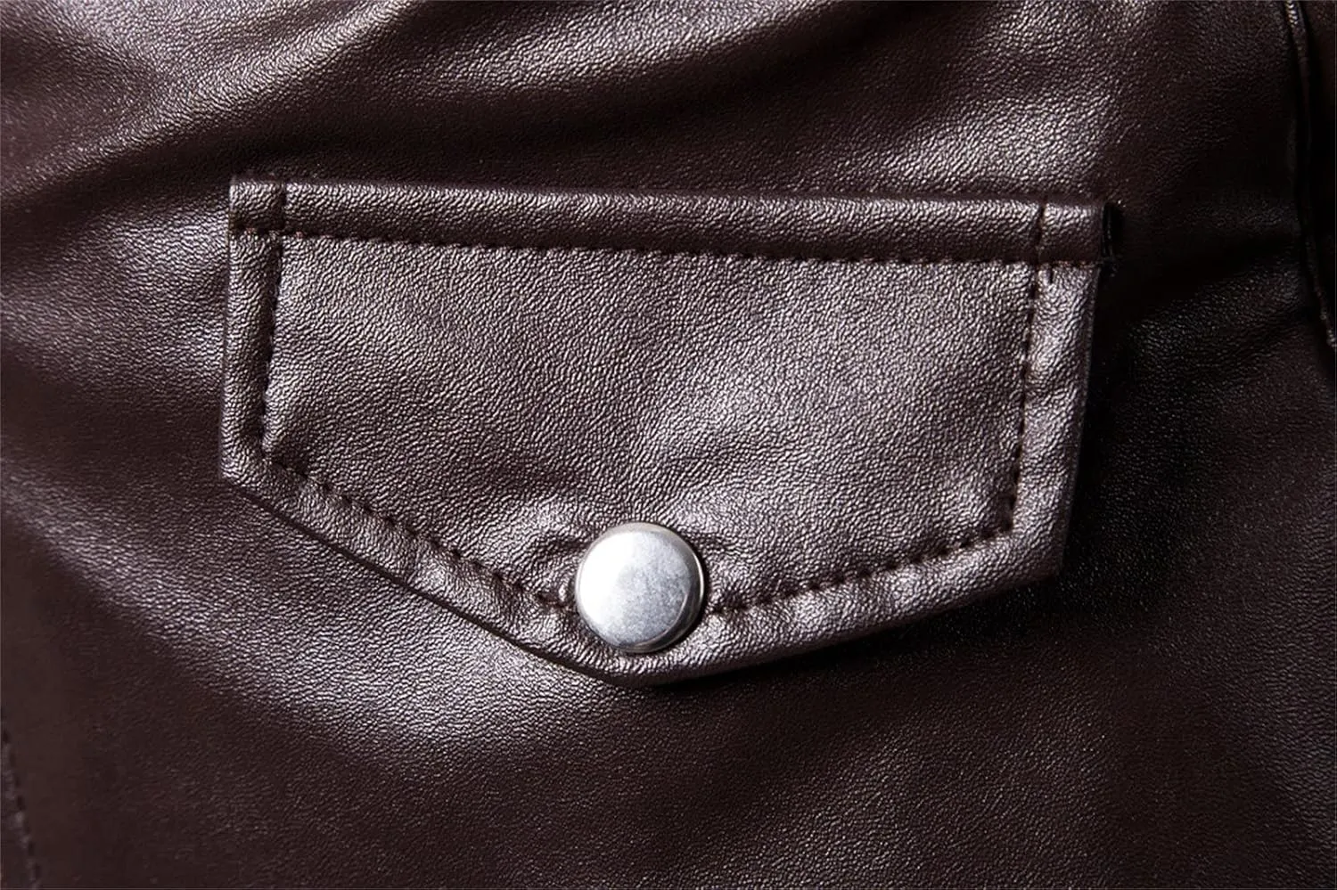 Maiyifu-GJ Men Faux Leather Motorcycle Jacket Retro Notched Lapel Pu Biker Coat Asymmetric Zipper Slim Outwear Overcoat (Brown,Large)