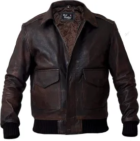Men's A2 Air Force Pilot Vintage Distressed Brown Flight Leather Jacket - Leather Bomber Jacket for Men