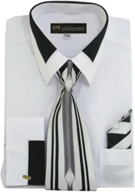 Men's Fashion Dress Shirt With Contrast Design Tie Hankie & Cuffs