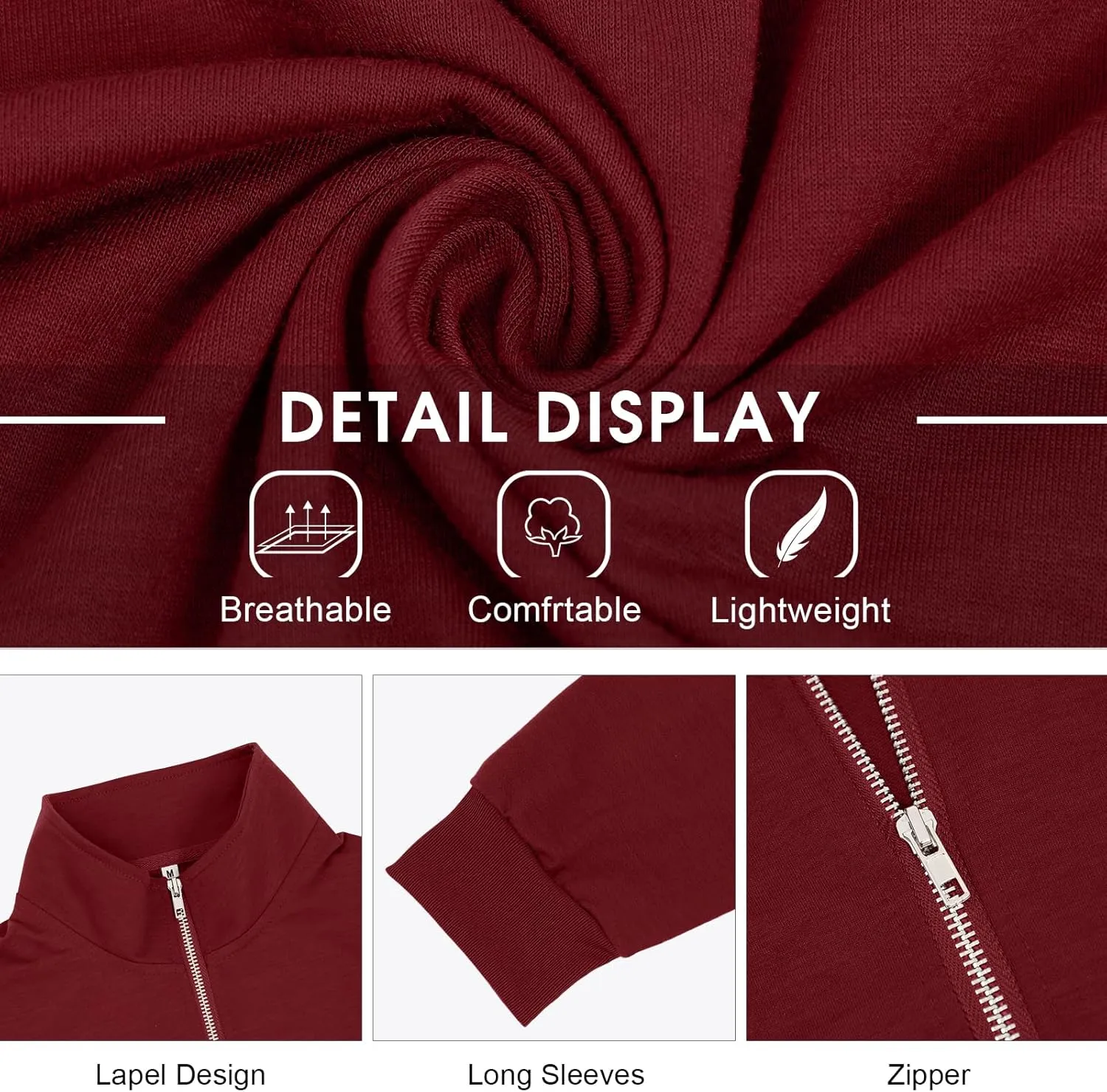 Men's Fashion Quarter Zip Pullover Casual Long Sleeve Sweatshirts Mock Neck Cotton Solid Zip Up Polo Shirts