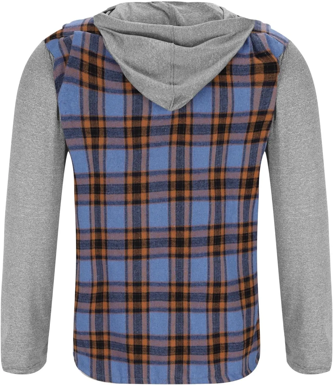 Men's Flannel Plaid Button Shirt Jackets with Hood, Casual Raglan Sleeve Checkered Hoody Shirts Fall Tops with Pocket