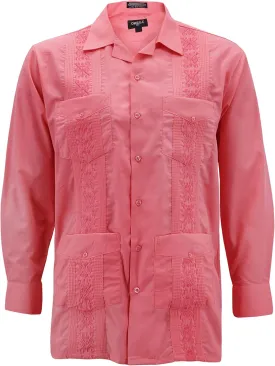 Men's Guayabera Long Sleeve Button Up Cuban Beach Casual Embroidered Dress Shirt