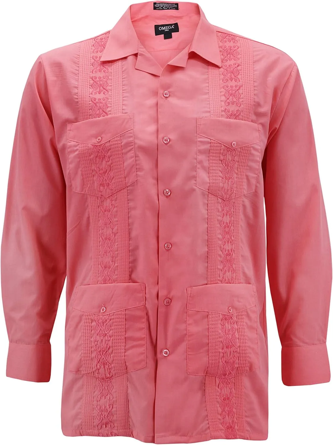 Men's Guayabera Long Sleeve Button Up Cuban Beach Casual Embroidered Dress Shirt
