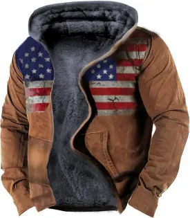 Men's Sherpa-Lined Hooded Fleece Jacket,Aztec Graphic Hoodies Winter Coats Plus Size Zipper Slim Outwear with Pocket