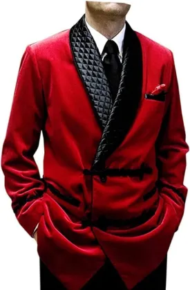 Men's Smoking Jacket & Robes Quilted Jacket Red Velvet Coats Hosting Dinner Party Wear Blazer