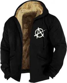 Mens Vintage Fleece Jacket Sherpa Lined Winter Coats Parka Warm Over Outerwear Windproof Casual Hoodies with Pocket