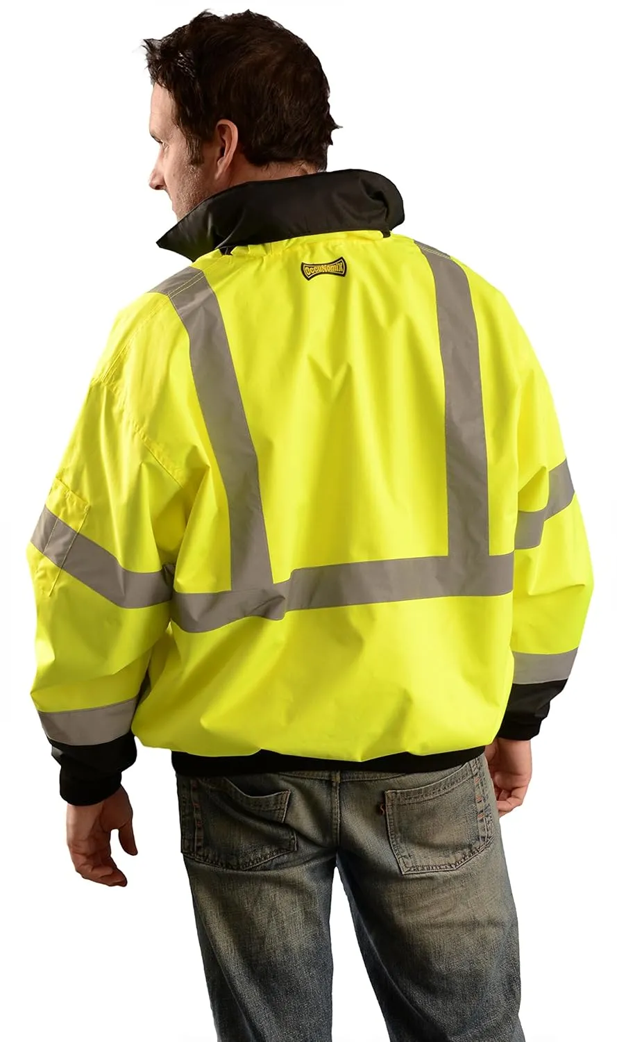 OccuNomix LUX-ETJBJR-BY5X Classic Three-Way Black Bottom Bomber Jacket, Class 3, ANSI Polyester, 5X-Large, Yellow