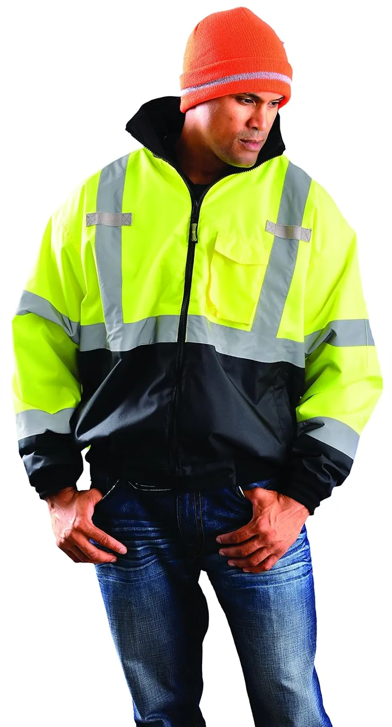 OccuNomix LUX-ETJBJR-BY5X Classic Three-Way Black Bottom Bomber Jacket, Class 3, ANSI Polyester, 5X-Large, Yellow
