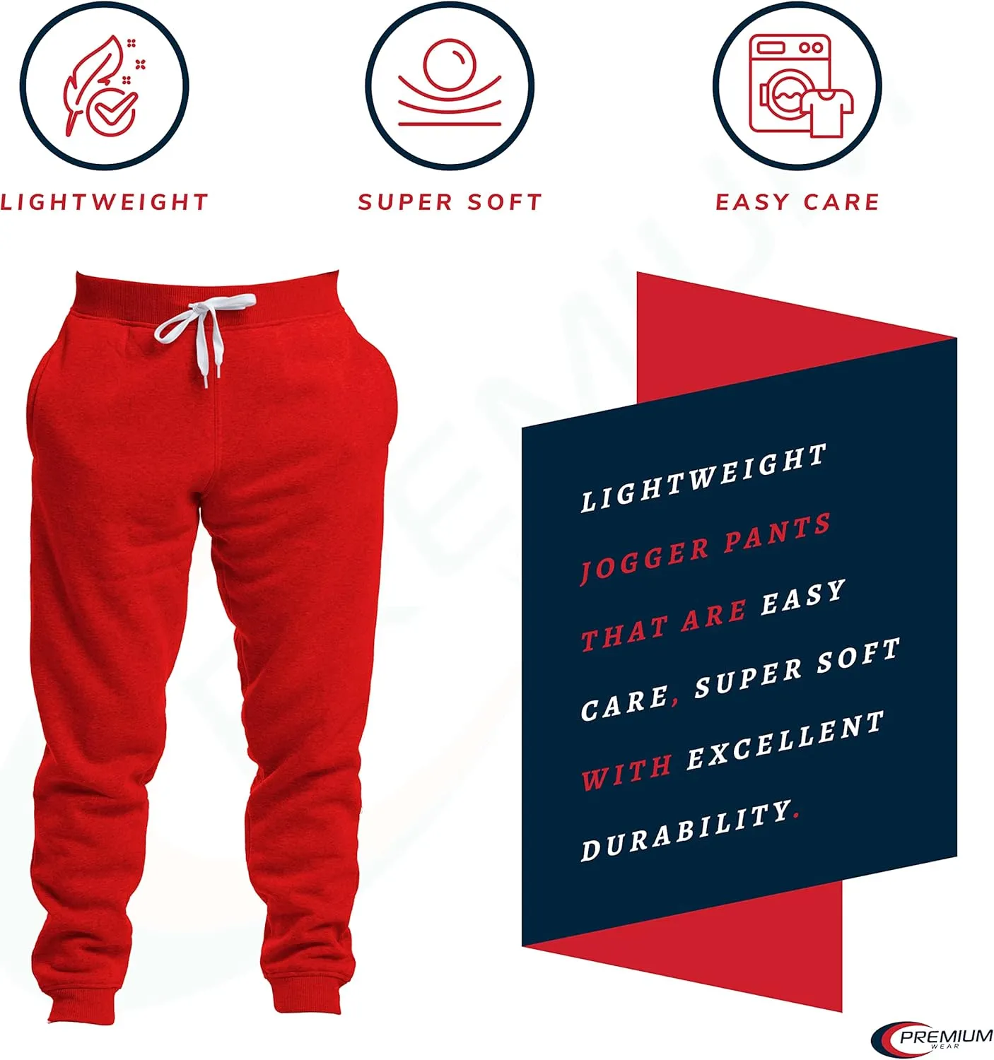 Premium Wear Mens Jogger Sweatpants - Lightweight, Super Soft, 100% Polyester | Elastic Drawstring, Deep Pockets, Tag-Free