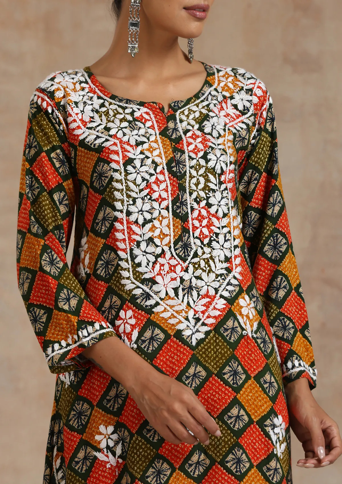 Rayon Chikankari Printed Women's Long Kurta - Green