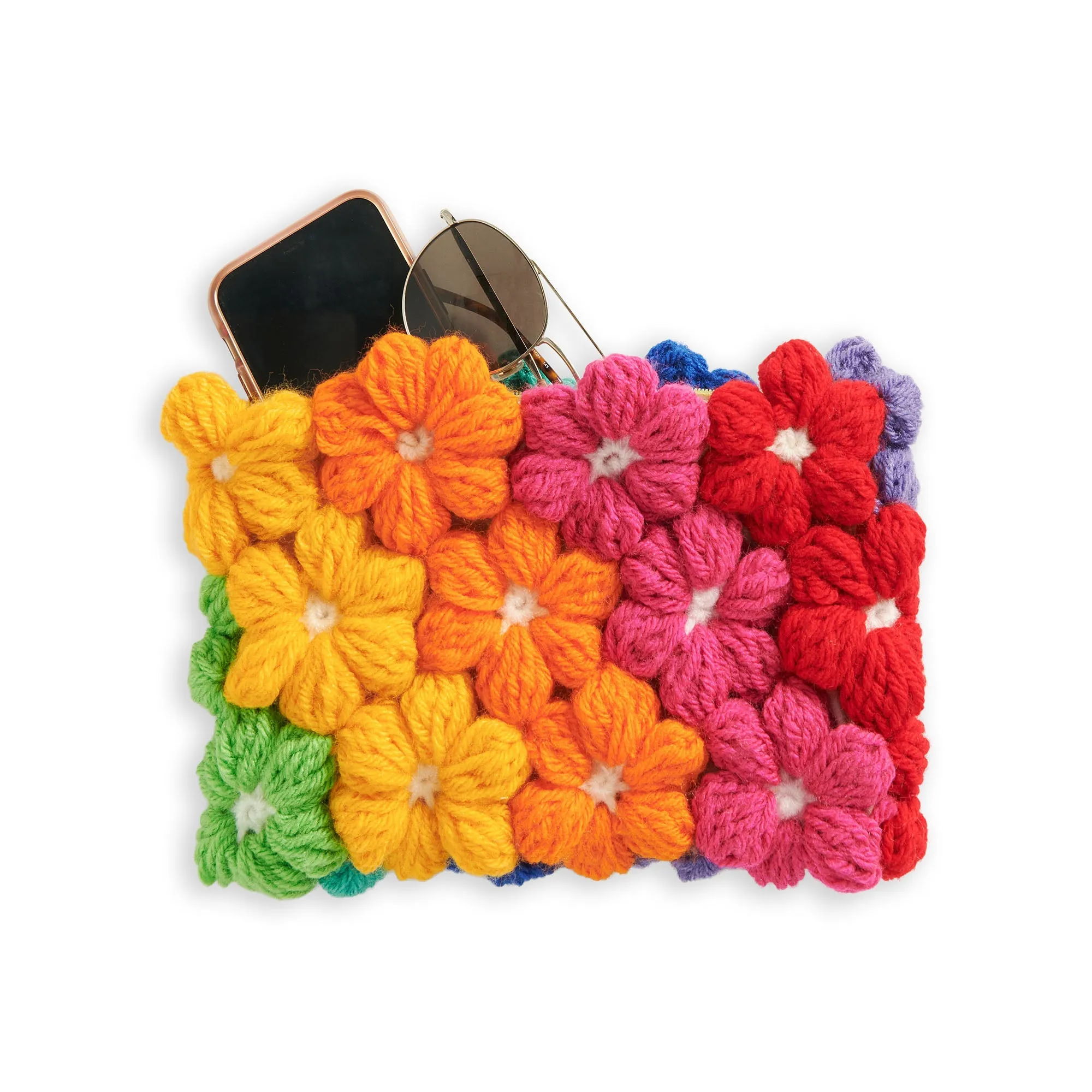 Red Heart Puffy Flowers Crochet Clutch