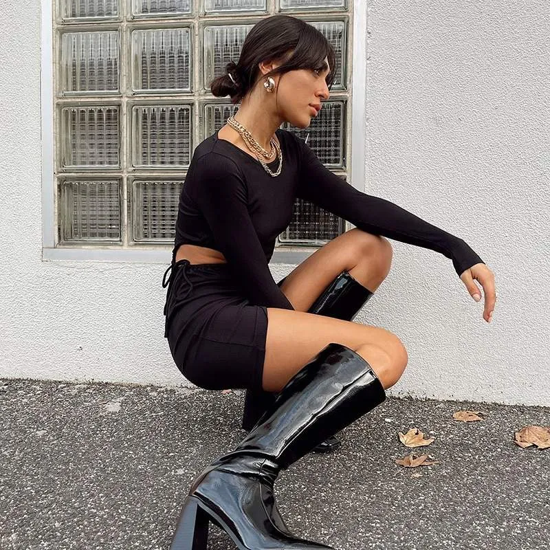 Renata Hollow Out Black Mini Dress