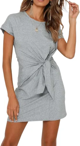 R.Vivimos Women's Summer Short Sleeve Cotton Solid Tie-up T-Shirt Dress