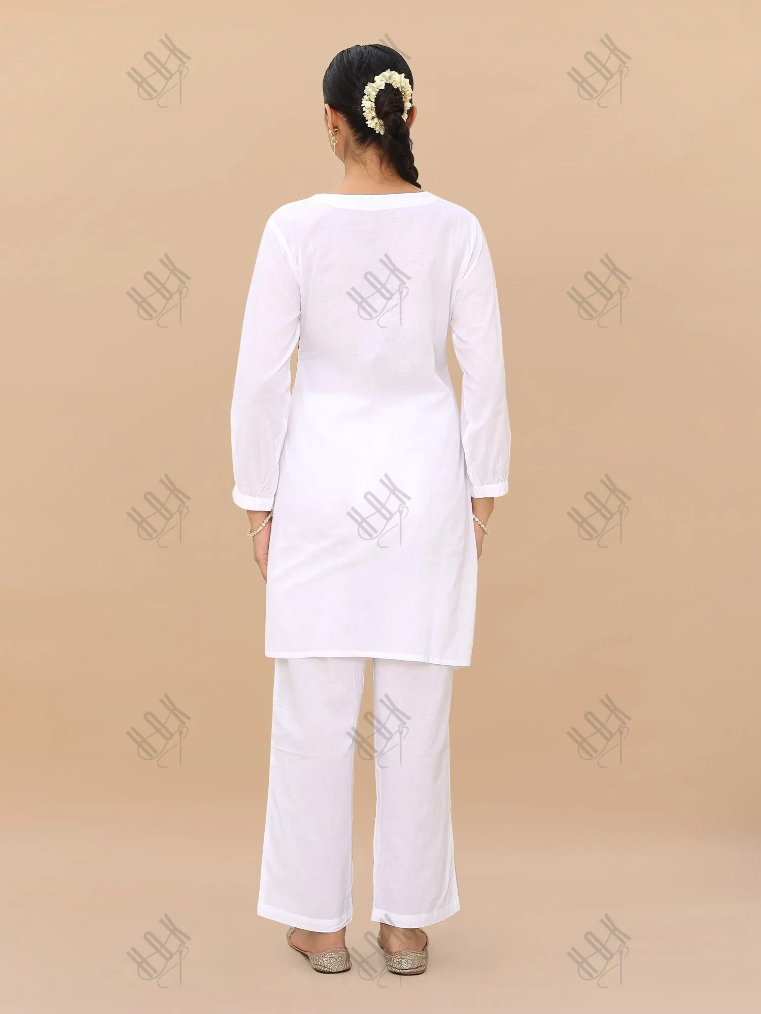 Saba Chikankari Cord Set in Cambric cotton - White with Black
