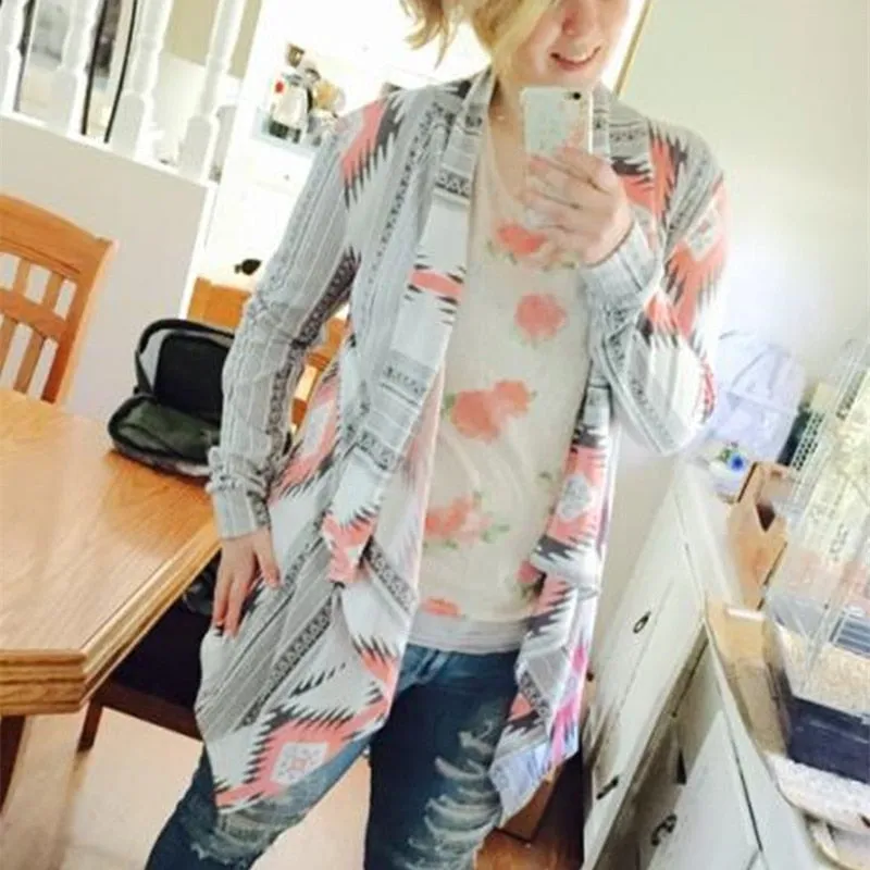 VenusFox Women Aztec printed long sleeved casual Cardigans