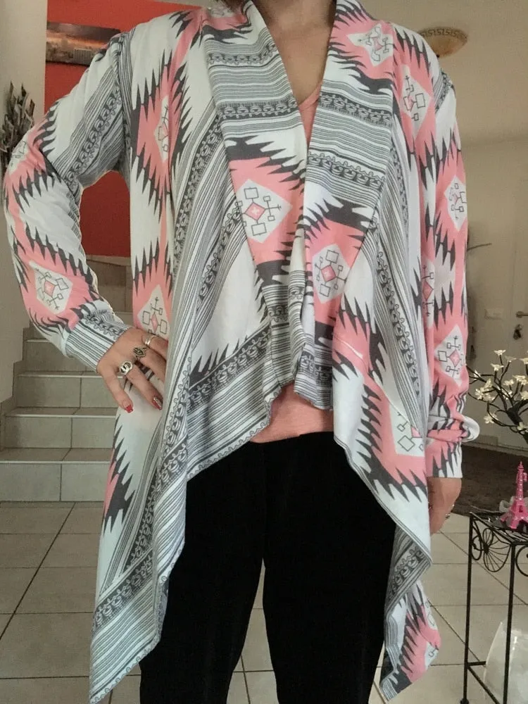 VenusFox Women Aztec printed long sleeved casual Cardigans